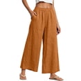 thumbnail image 2 of Oiangi Womens Plus Size Wide Leg Pants Elastic Waist Palazzo Pant Fall Trendy Ankle Trousers with Pockets Orange XL, 2 of 7