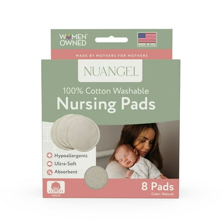 NuAngel Cotton Washable Reusable Nursing Pads, Beige, 8 Count