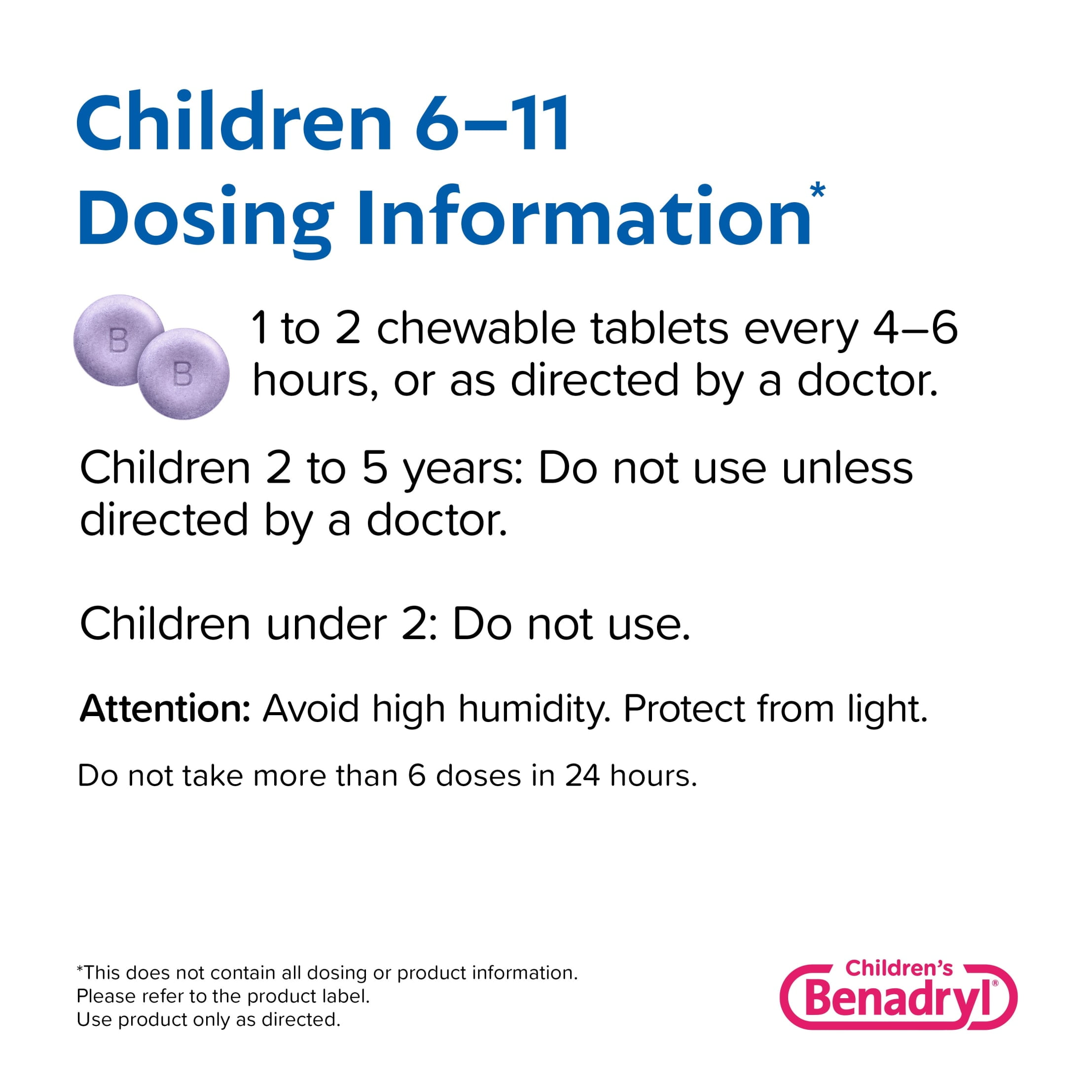 (3 pack) Children's Benadryl Allergy Relief Chewable Tablets, Grape, 20 Count