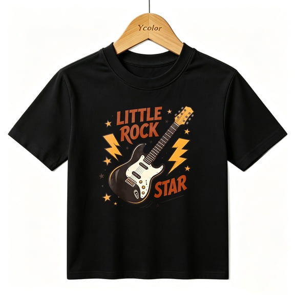 Boys Graphic T-Shirt Rock Guitar Little Rock Star Kids Tees 100% Cotton Short Sleeve Tops Ages 4-13Y