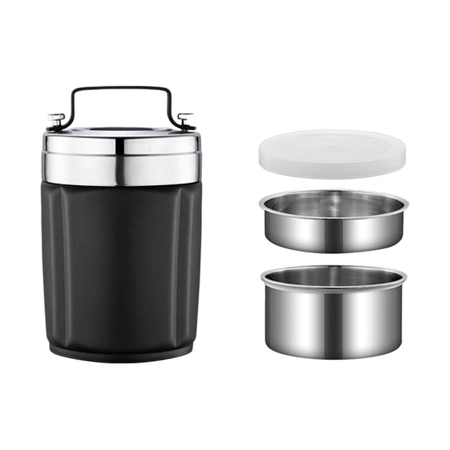Fiambrera de acero inoxidable para adultos, fiambrera térmica de gran capacidad de 1,9 l. negro