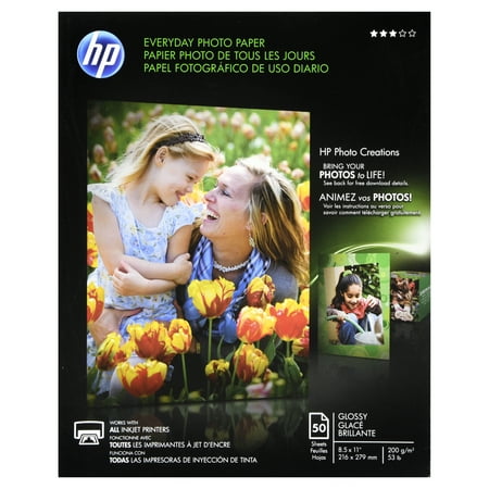 HP Everyday Photo Paper, Glossy, 8-1/2 x 11, 50 Sheets/Pack