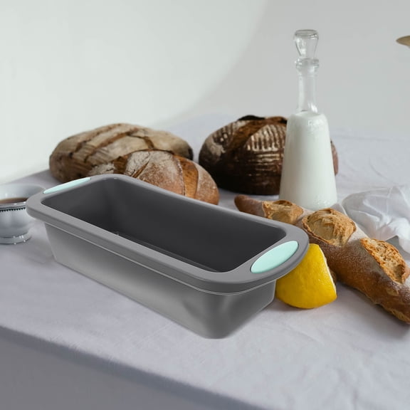 OUNONA Grey Silicone 9-Inch Loaf Pan with Metal Reinforced Frame Nonstick Baking Mold