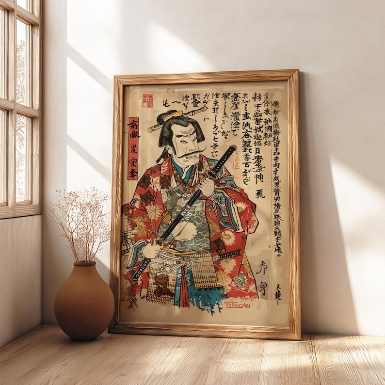 Japanese Samurai Warrior Art Print: Ukiyo-e Style Wall Decor, 12x18 Inches, UNFRAMED