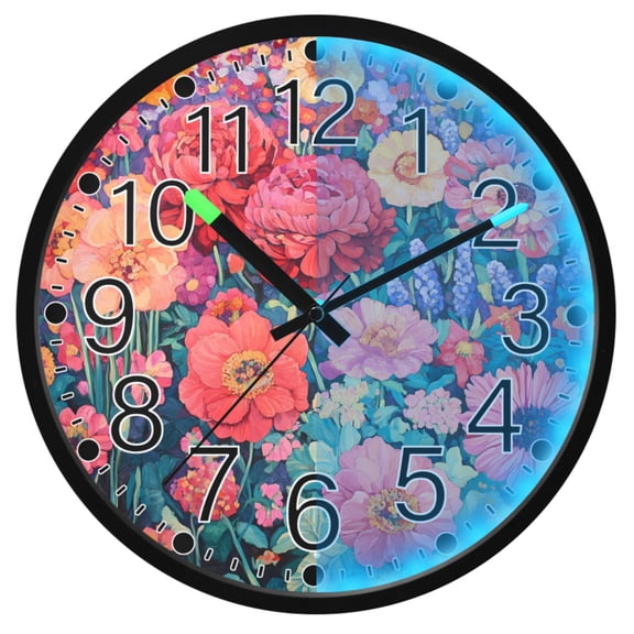 Ryvnso Spring Flowers 12 Inch Night Light Wall Clock Silent Battery Operated Luminous Clocks
