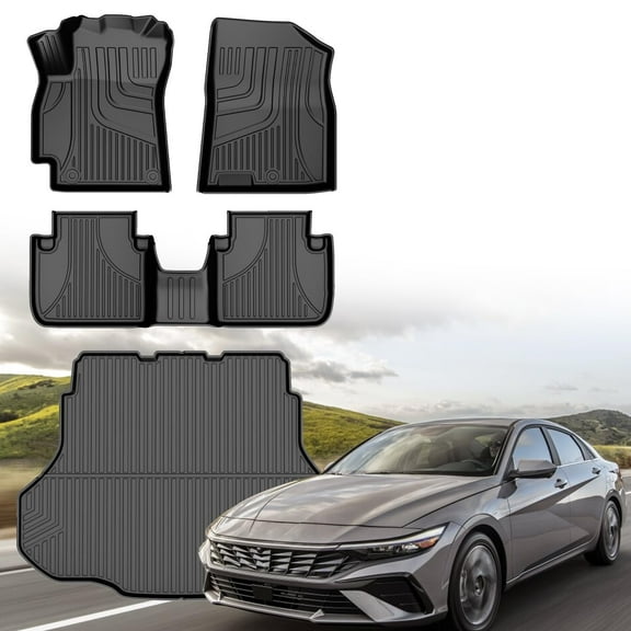 AOMSAZTO Floor Mats & Cargo Mats Fit for 2020-2025 Hyundai Elantra | Elantra N - 1st & 2nd Row All Weather Protection Automotive Floor Liners Trunk Mat ,Custom Fit Car Accessories