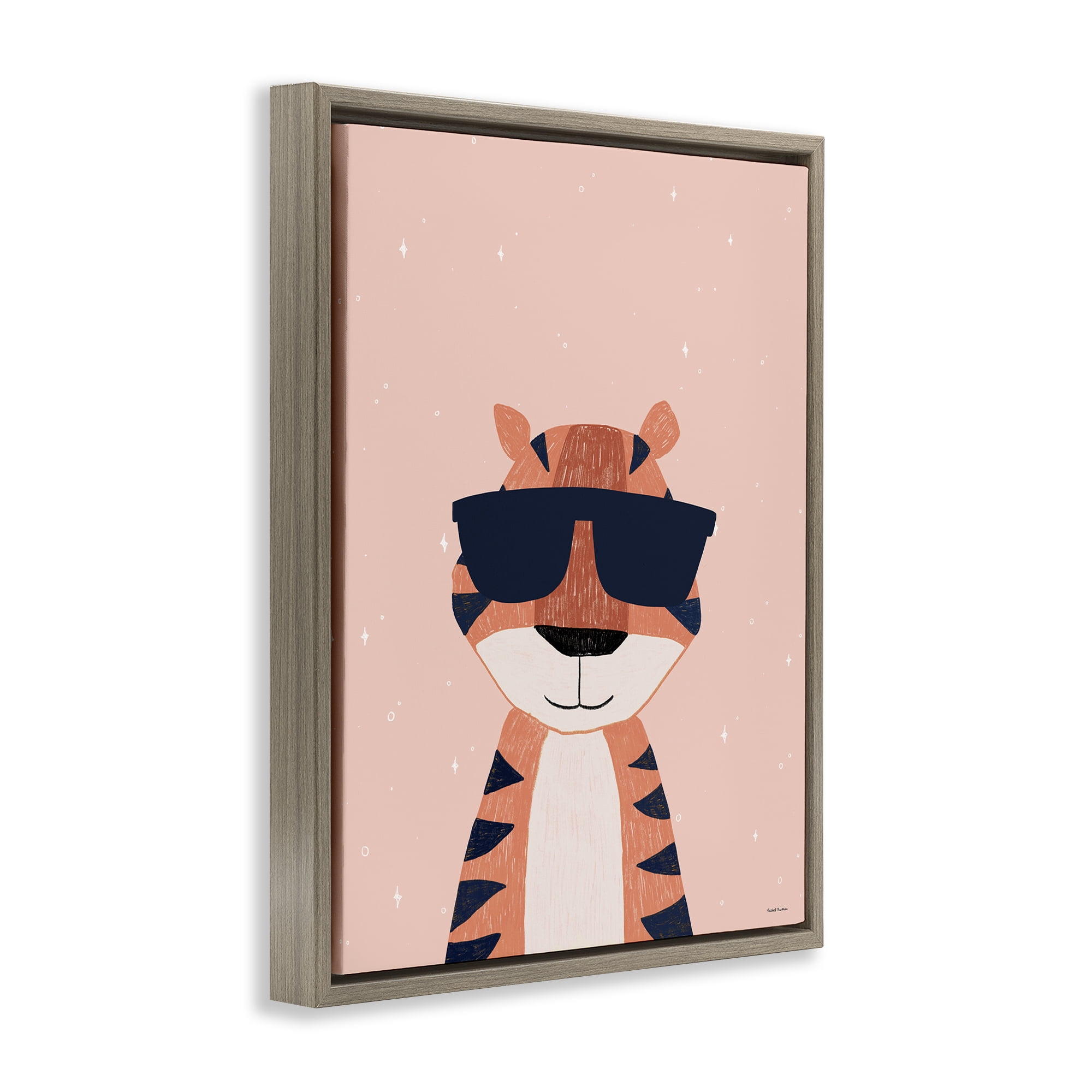 Stupell Industries Cool Tiger in Sunglasses Brown Framed Floater Canvas Wall Art, design by Rachel Nieman