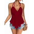 thumbnail image 2 of Women Tie Back Tank Tops Criss Deep V Neck Spaghetti Strap Backless Tanks Going Out Wine Red M, 2 of 9