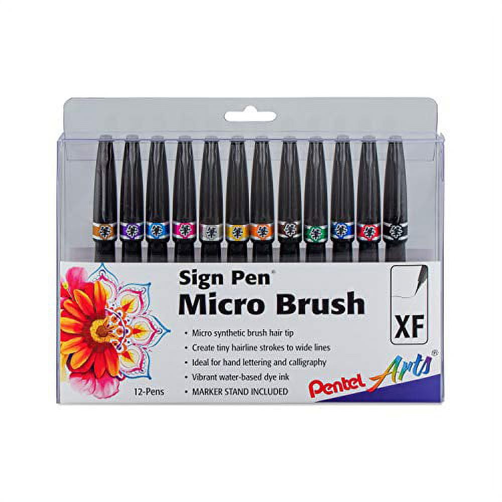 Pentel Arts Micro Brush Tip Sign Pen - Set of 12