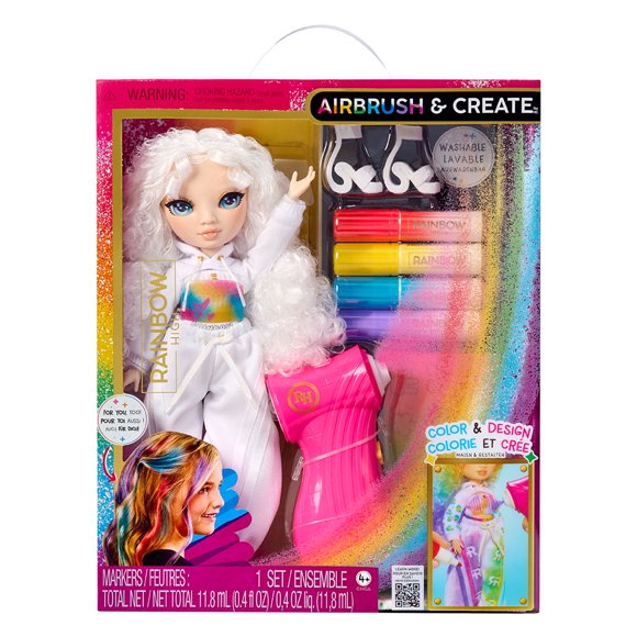 Poupée-mannequin Rainbow High Air Brush & Create à bricoler avec nécessaire de marqueurs aérographes, yeux verts, lavable