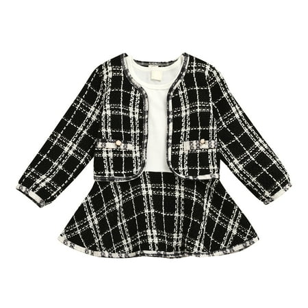 

Dadaria Toddler Jacket Toddler Kids Baby Girls Plaid Skirt Set Long Sleeve Jacket Coat Top Party Dress Tutu Black 6-12 Months Toddler