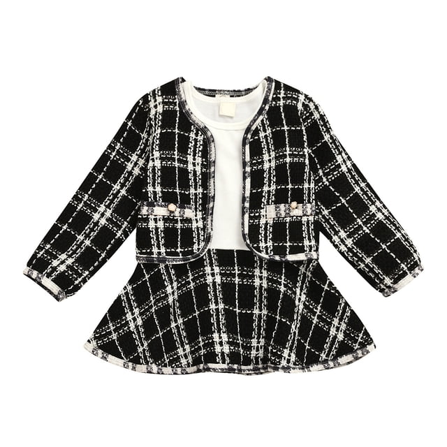 Ensemble Jupe à Carreaux pour Filles Bébés Enfants Veste à Manches Longues Manteau Haut Robe de Soirée Tutu