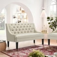thumbnail image 5 of Modern Upholstered Settee  with Back and Wood Legs, Button Tufted Banquette Loveseat Sofa for Dining Room Living Room Entryway, 5 of 12