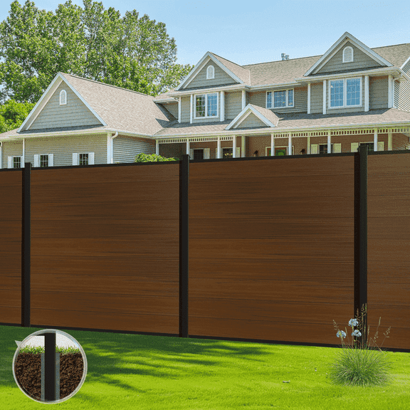 Mondaria 6 ft x 7.6 ft Privacy Fence Panel,Wood Plastic Composite Fencing with 1 In-Ground Post ,Brown
