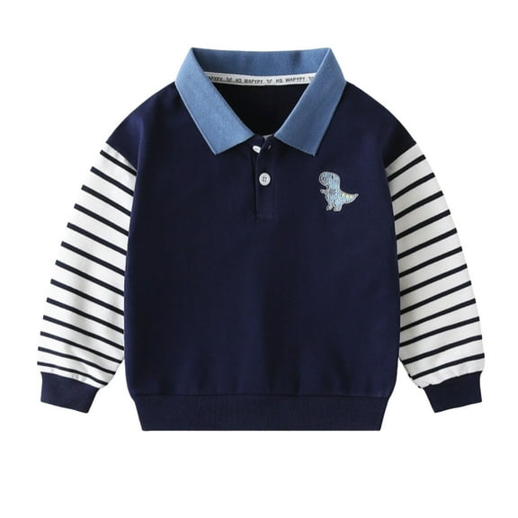 Tiijoy Toddler Boys Striped Long Sleeve Polo Shirt School Uniform Versatile Shirt, Sizes 3-4