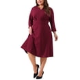 thumbnail image 2 of Vestido Plus Size Agnes Orinda para Mujeres, Casual, Invitada de Boda, Trabajo, Midi, Cuello en V Notch, Manga 3/4, Vestidos A-Line 4X Burdeos, 2 of 5
