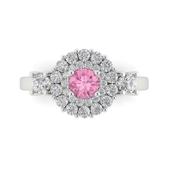 Halo Engagement Ring for Women - 1.4ct Simulated Pink Diamond in 18K White Gold Promise Ring