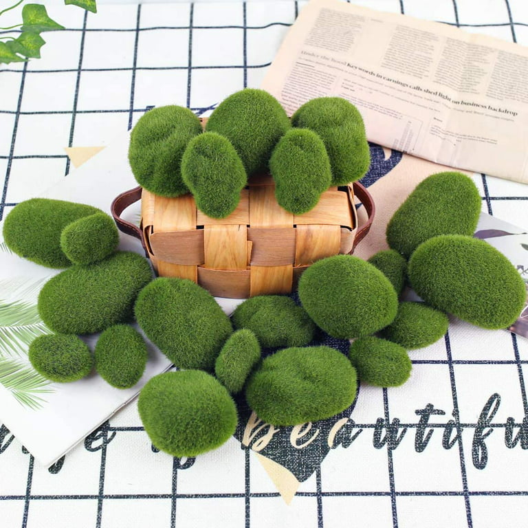 CCINEE 34pcs Artificial Moss Rocks, 5 Size Green Floral Moss Balls