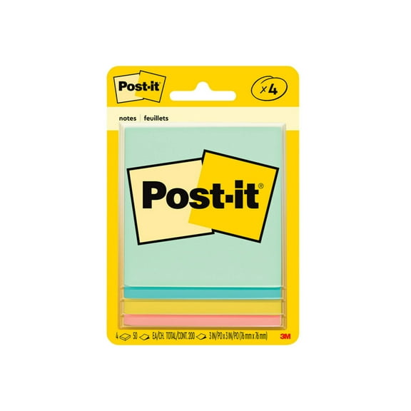 Post-It Notes, 3 in x 3 in, Marseille Collection, 4 Pads