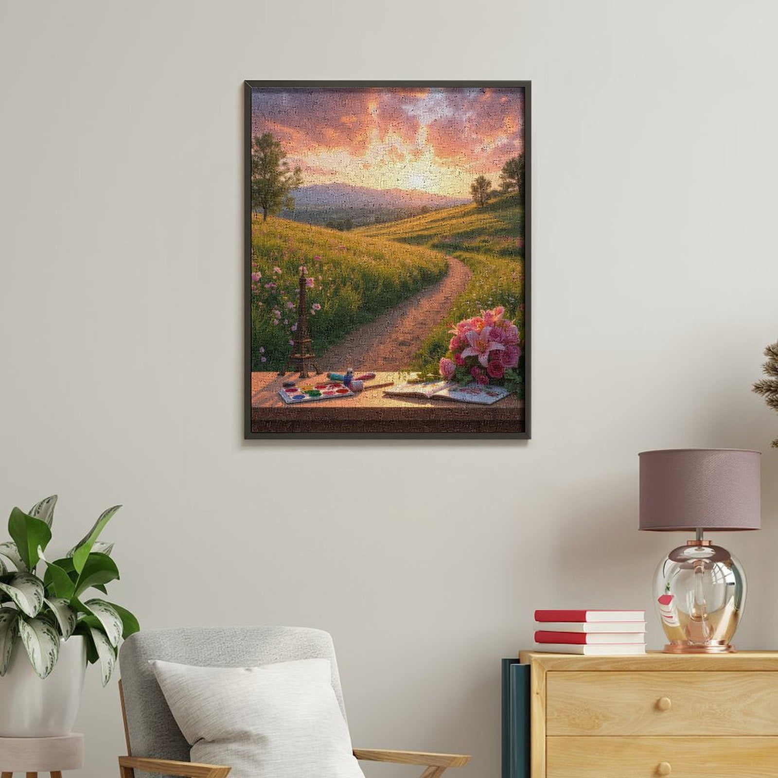 Paint By Numbers Kit for Adults Beginner - Sunset Meadow Art Blossoms Painting DIY Canvas Painting Kits for Adults, Frameless Paint By Number for Adults for Home Wall Decor 16x20 Inch