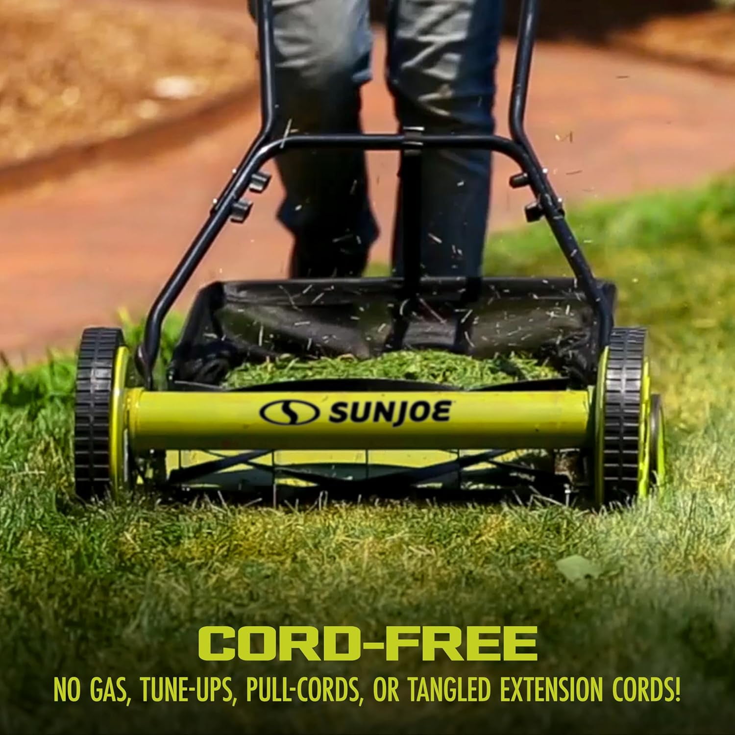 Sun Joe Fba Reel Mower W 8.5 Gallon 9 Position Height Adjustment Foam Grip Compact Design Green 20 Inch Manual W Grass Catcher