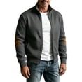 thumbnail image 2 of SGFCWSX Men's Lightweight Jacket Regular Fit Bomber Collar Full Zip Cable Knit Elbow Patches Jackets with Pockets Dark Gray Size XL, 2 of 8