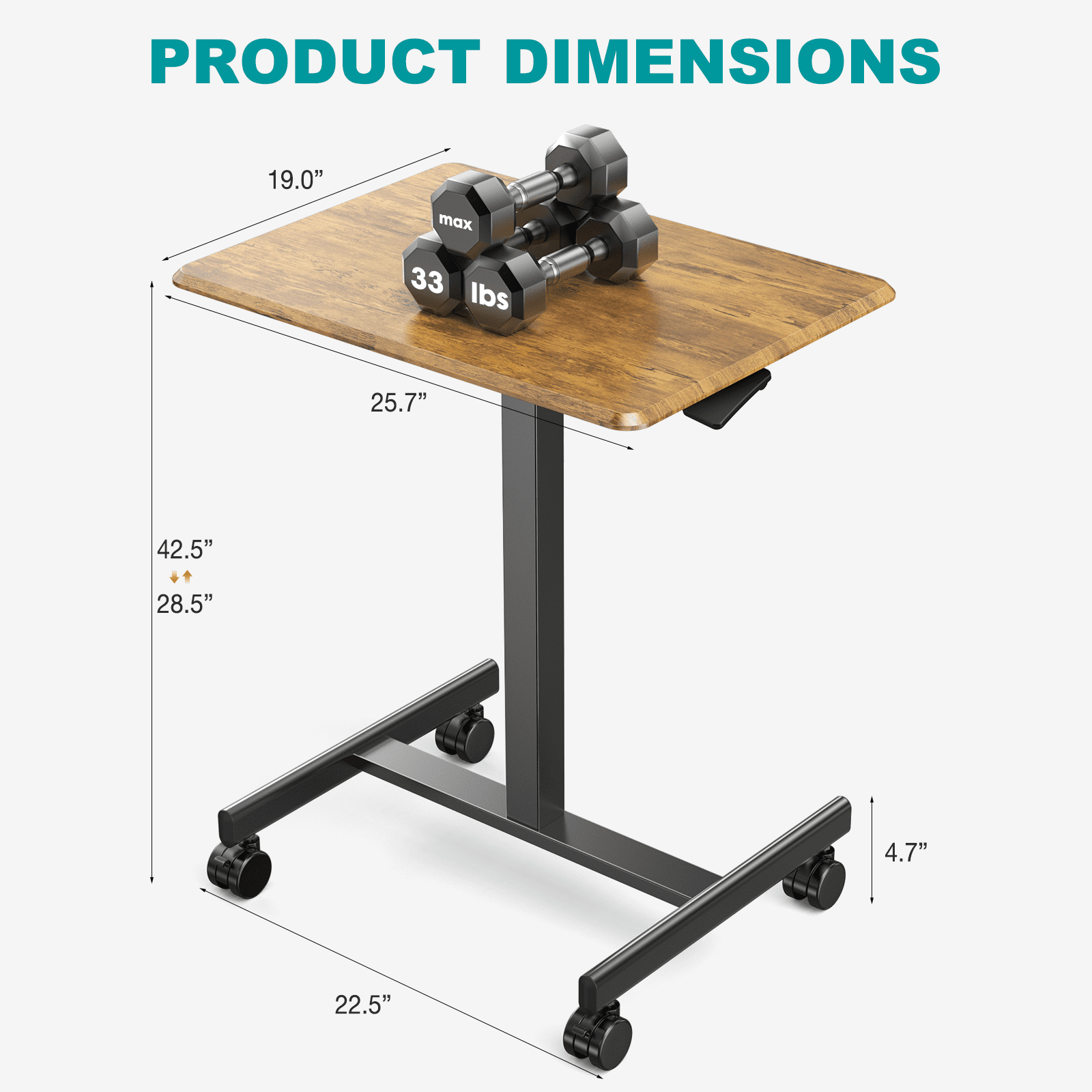 Aidoly Mobile Standing Desk with Locking Wheels - Height Adjustable Rolling Desk, Workstation for Home Office, Living Room & Classroom，Brown