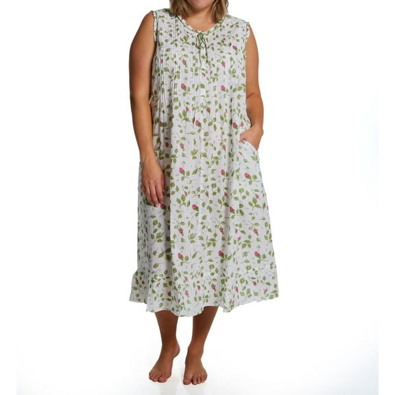 Women's La Cera 1277GX Plus 100% Cotton Woven Sleeveless Nightgown (Mint 3X)