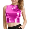 thumbnail image 1 of Pantalones de Cuero de Cintura Alta para las Mujeres con Textura Patente Brillante, Top de Club Nocturno de las Mujeres, Tops sin Mangas de Cuello Alto para las Mujeres en Estilo Metálico, 1 of 8