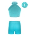 thumbnail image 2 of TSSOE Kids Girls Halter Crop Top with Gymnastic Shorts Set Ballet Belly Latin Dance Costume Figure Skating Outfits Blue Green 6, 2 of 7