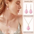 thumbnail image 3 of Linawe Rose Gold Pink Jewelry Sets, Crystal Pendant Necklace Set Pink Earrings Dangling Imitation Diamond Rhinestone Cubic Zirconia Birthstone Teardrop Dangle Matching Wedding Set, 3 of 7