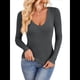 thumbnail image 3 of Camisas de Larga para Mujer, Moda de Otoño, Cuello en V, Básicas, Tops Cortos, Entallados, Y2K, Conjuntos, Ropa Gris S, 3 of 10