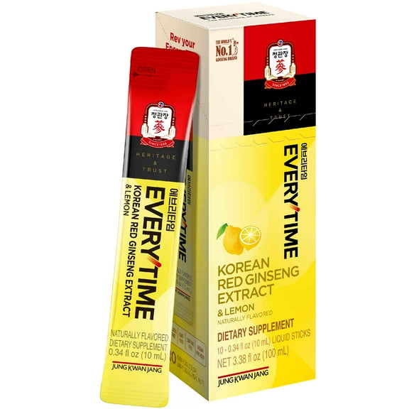 JungKwanJang Korean Red Ginseng Extract, Everytime Lemon | 10 Sticks, 0.34 fl oz (10 ml) Each