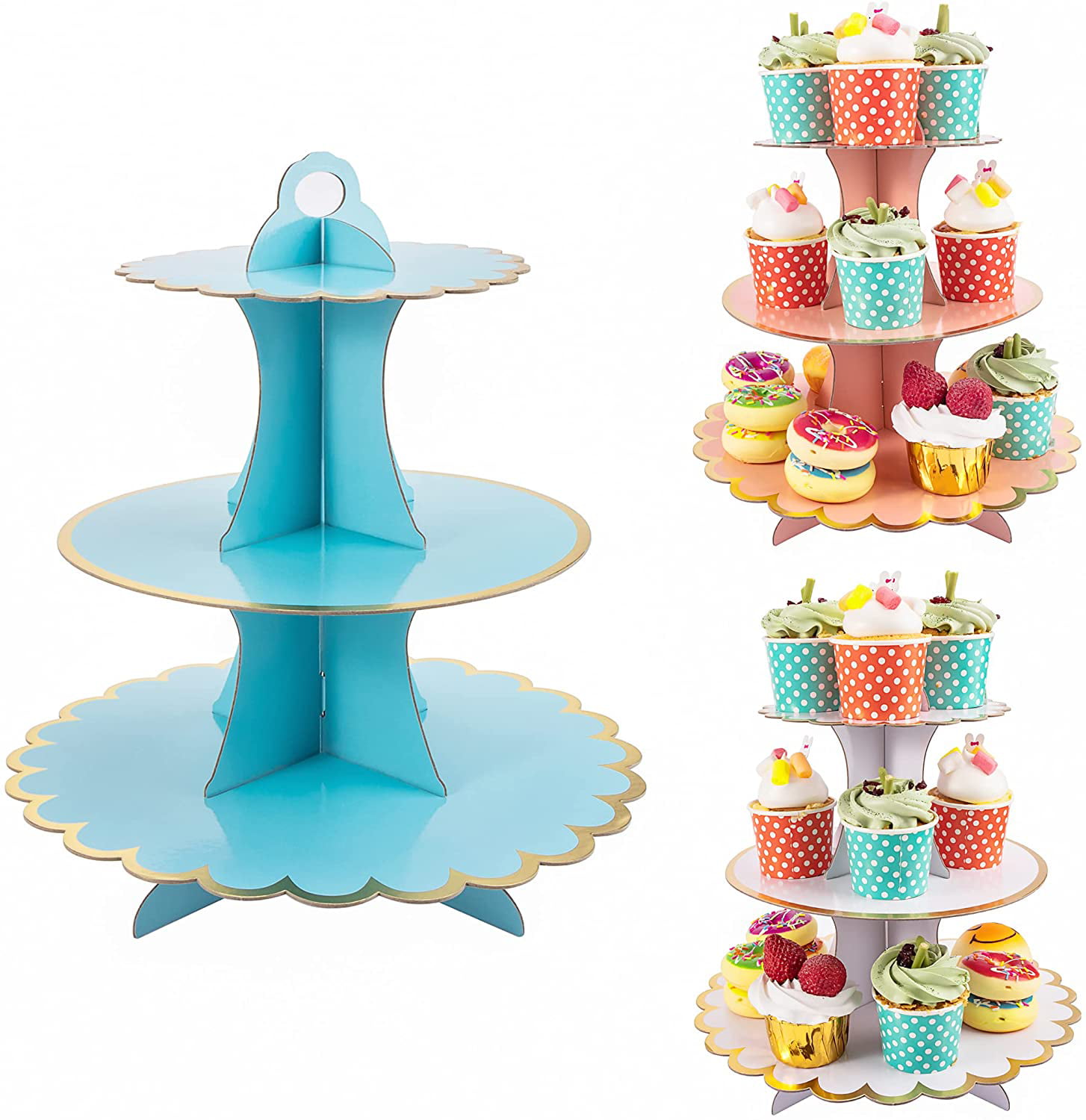 Details about   3 Tier Cardboard Cupcake stand Cake Stand for afternoon tea Birthday Party event 
