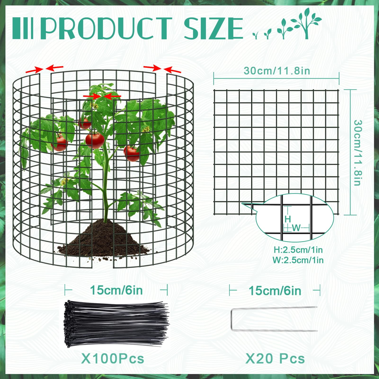 15 PCS 12" x 12" Wire Plant Protectors Wire Plant Cages Metal Mesh Plant Cage Chicken Wire Cloche with Ground Stakes and Nylon Ties Protect Plants,Garden,Shrubs and Vegetables from Animals
