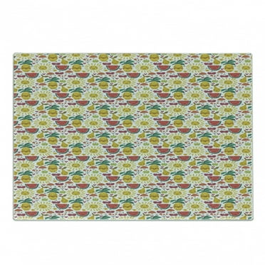 Fruits Cutting Board, Doodle of Exotic Sun Harvest Cherries Watermelons, Decorative Tempered Glass Cutting and Serving Board, in 3 Sizes, by Ambesonne