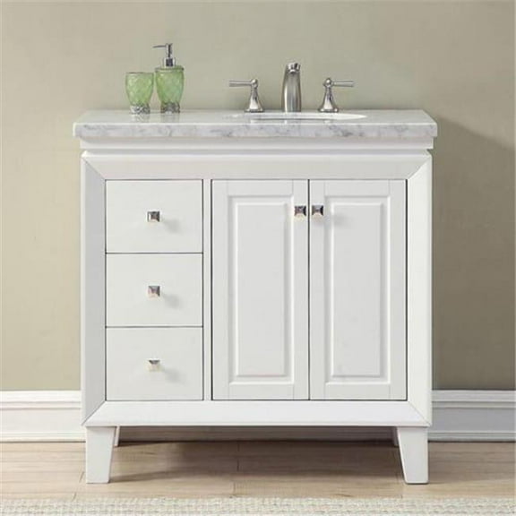 36" Transitional Bathroom Vanity Carrara Marble Top Single Sink Cabinet