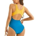 thumbnail image 4 of UTSJKR Women's One-Piece Swimsuits Color Block Sexy Swimwear Fashion Swimdress Monokini Beach Bikini Sets Blue 4, 4 of 7