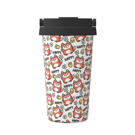 

KLL Happy Foxy Faces Pattern Stainless Steel Vacuum Insulated Tumbler - Carry Insulated Coffee Mug - Reusable Insulated Cold Brew Iced Coffee Cup Thermos