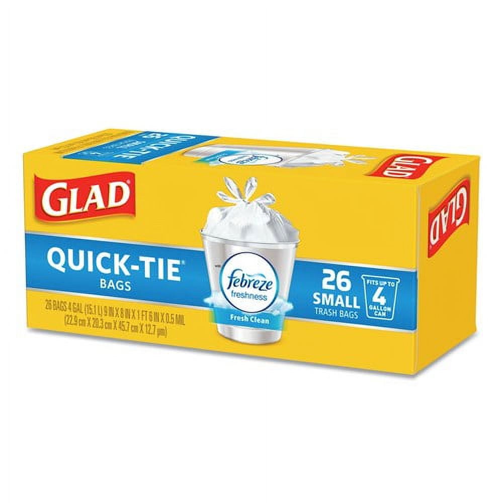 Glad OdorShield Quick-Tie Small Trash Bags - Odor Control, Fresh Clean Scent - 156 Count, 4 Gal, White