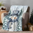 thumbnail image 2 of Christmas Blue Snowman Flannel Blanket for Bed,Travel and Camping, Winter Snow Scene Pine Tree Forest Bird Super Soft Cozy Blanket for All Seasons 40"x60", 2 of 9