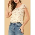 thumbnail image 6 of Allegra K Women's Short Sleeve Square Neck Ruffled Floral Chiffon Blouse, 6 of 7
