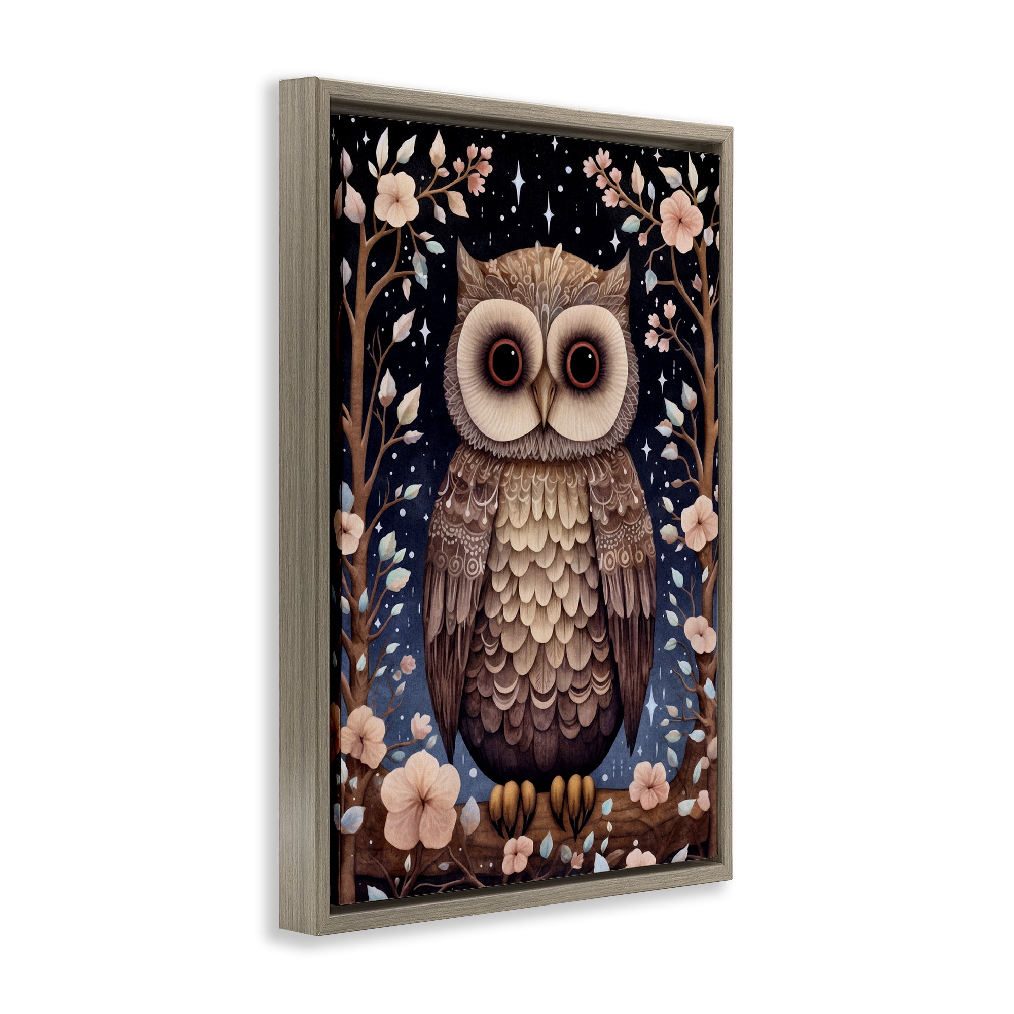 Stupell Industries Woodland Pattern Owl Animals & Insects Painting Brown Floater Framed Art Print Wall Art, 21 x 31