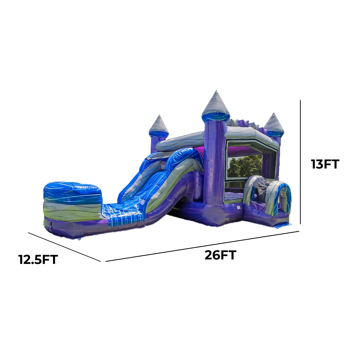 XJUMP Purplish Castle Bounce House Water Slide Combo with Splash Pool (with Air Blower), Commercial Grade, for Kids and Adults