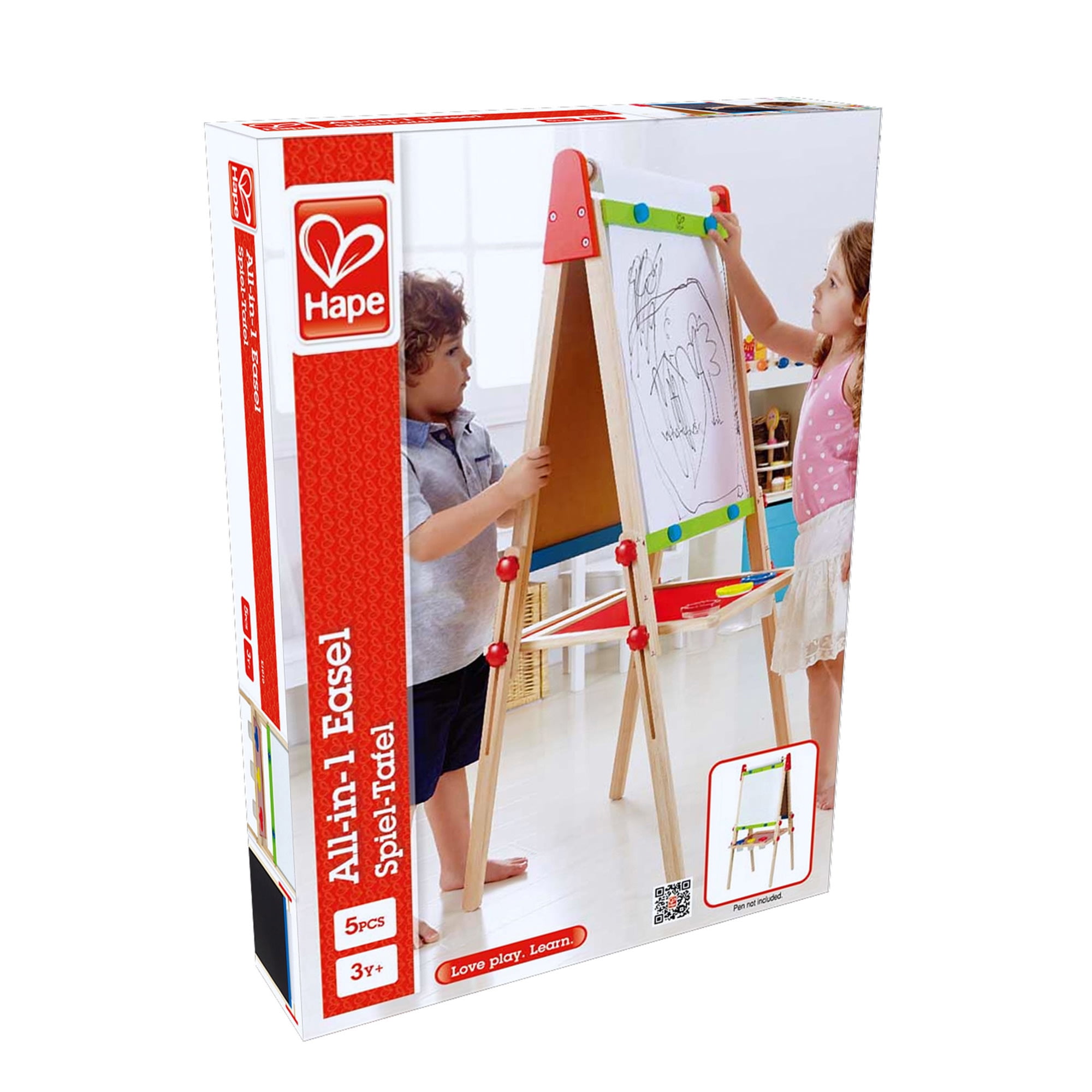 Hape All-in-One Double-Sided Art Easel w/ Paper Roll & Accessories, Blackboard & Magnetic Whiteboard