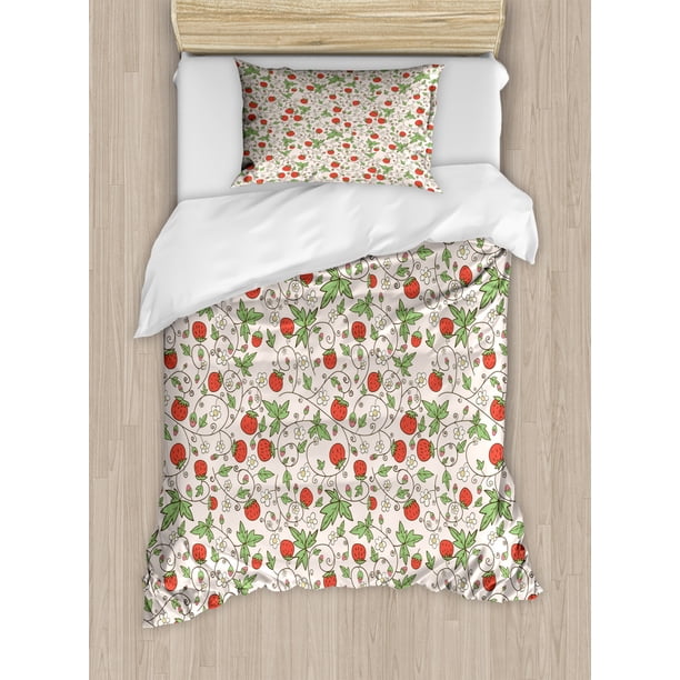 Strawberry Print Pattern Duvet Cover Bedding Set