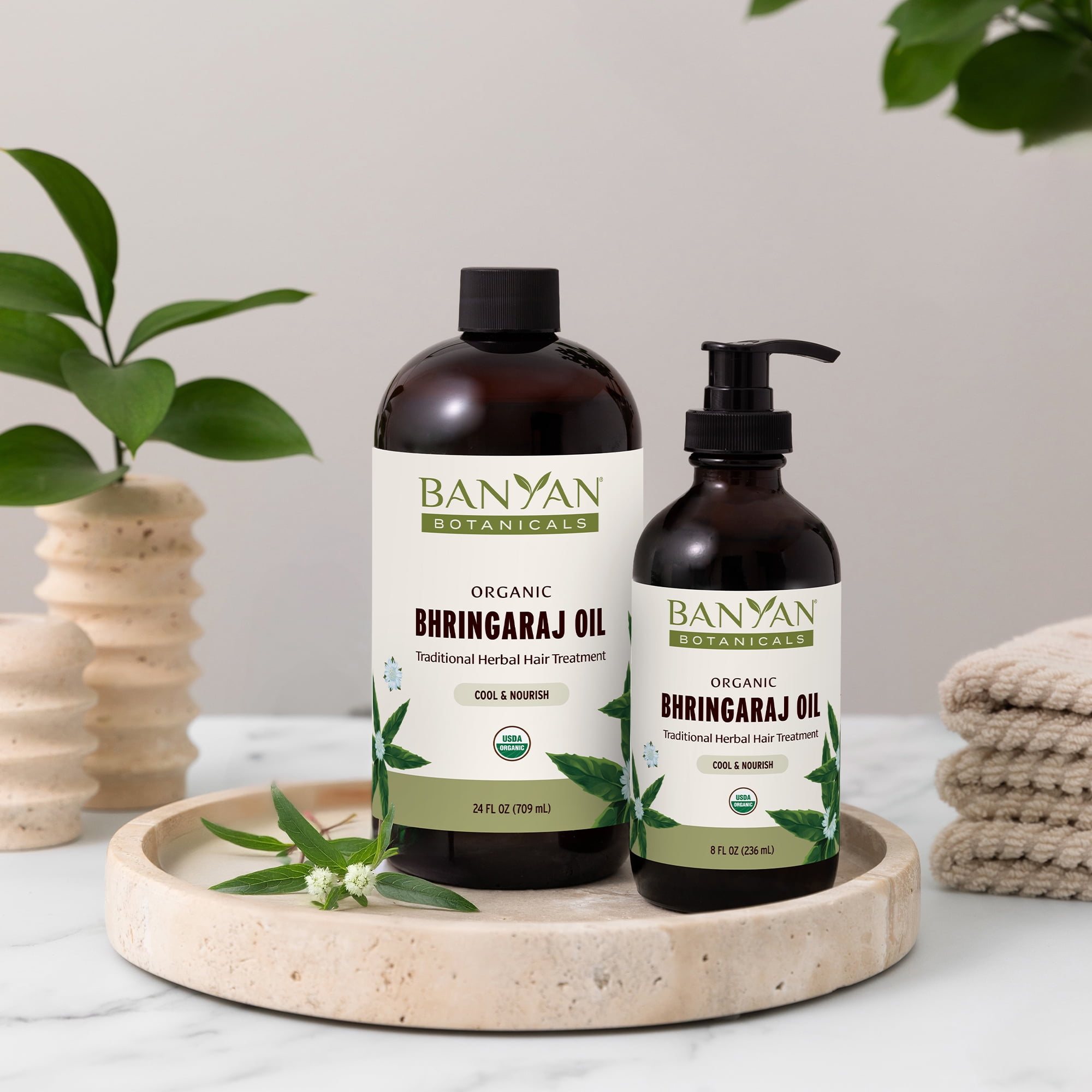 Banyan Botanicals Organic Bhringaraj Oil – Supports Healthy Hair Growth – Oil Made with Traditional Methods – 24 oz. – Non-GMO Sustainably Sourced Ayurvedic Hair Oil