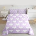 thumbnail image 2 of Homewish Boys Girls Purple Love Heart 3 Pieces Queen Comforter Set,Dreamy Princess Ultra Soft Bedding Sets,Happy Valentine's Day Bedding Comforter Set Breathable,Lightweight Room Decor,Reversible, 2 of 8