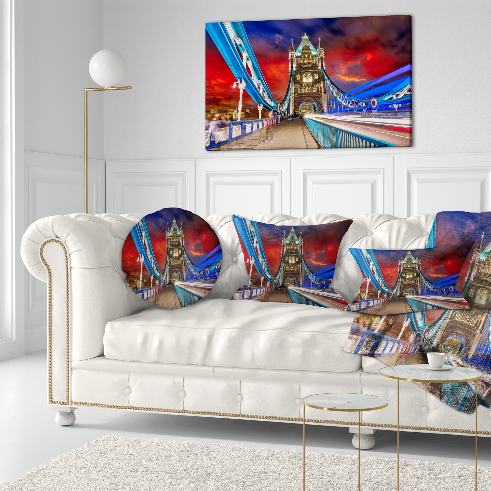 Designart Storm Over Tower Bridge at Night - Cityscape Photo Throw Pillow - 12x20