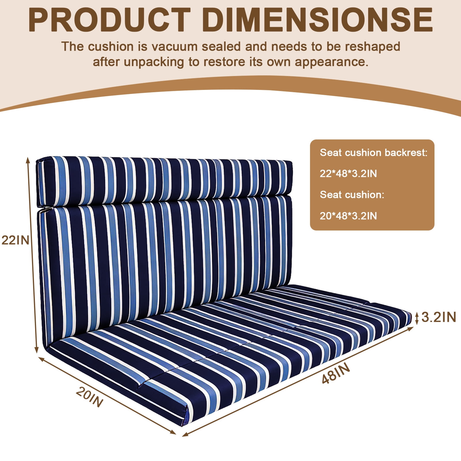 Outdoor Loveseat Glider Cushion 42”x48” Waterproof Patio Seat Pad for Bench, Swing & Furniture, Purple and Blue Stripes,1PCS